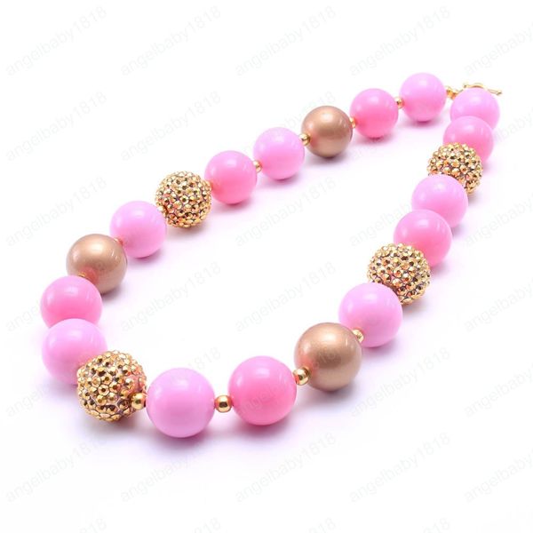 

cute design pink+gold chunky beads necklace child kids bubblegum necklace handmade party chunky jewelry for gift, Red;brown