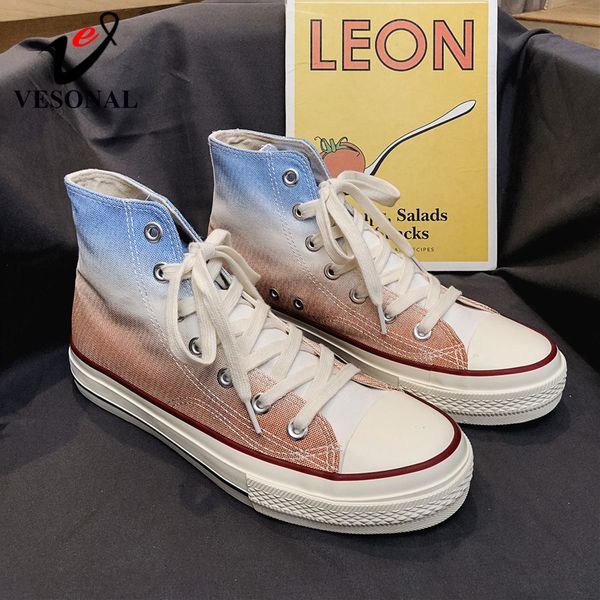 

vesonal brand new trend high-canvas shoes man fashion gradient colors casual shoes male walking flat sneakers, Black