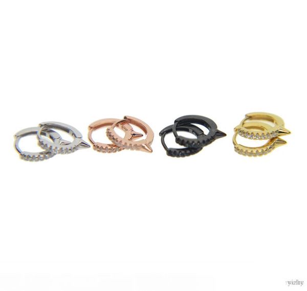 

2018 wedding new arrive 10mm circle huggie hoops 925 sterling silver 4 colors micro pave cz spike unique design wholesale mini hoop earring, Golden;silver