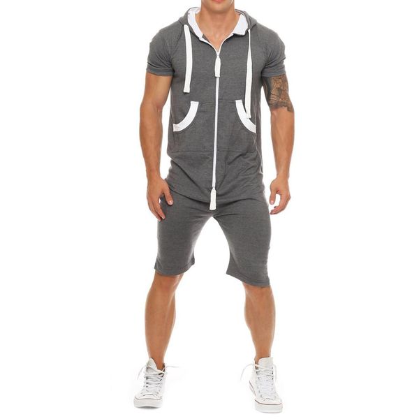 

2019 summer new men's hooded sportswear conjoined suit distinctive clothes running fitness sports overall suit, Black;blue