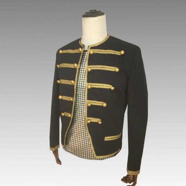 

european and american male singer black personality punk costume winter new male host court suit dress, White;black