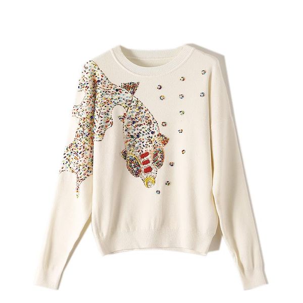 

2019 new autumn goldfish beaded handmade designer sweater shirt sweater luxury women designer sweaters manufacturers wholesale size s-l, White;black