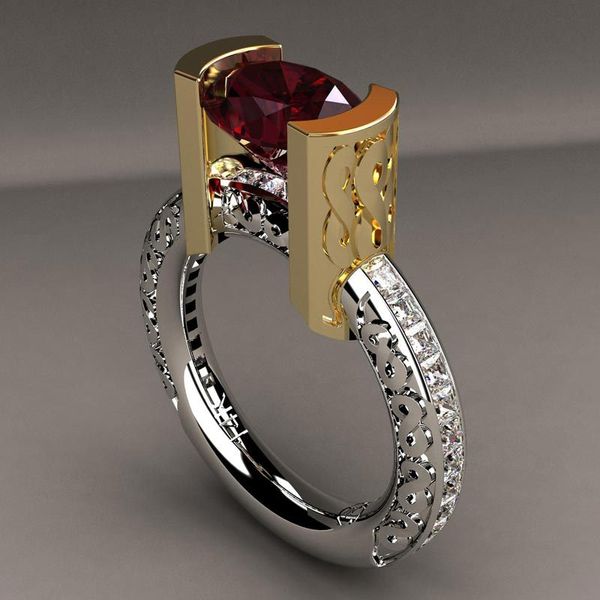 

vintage male female crystal blue red stone ring luxury silver gold wedding ring promise engagement rings for men and women, Slivery;golden