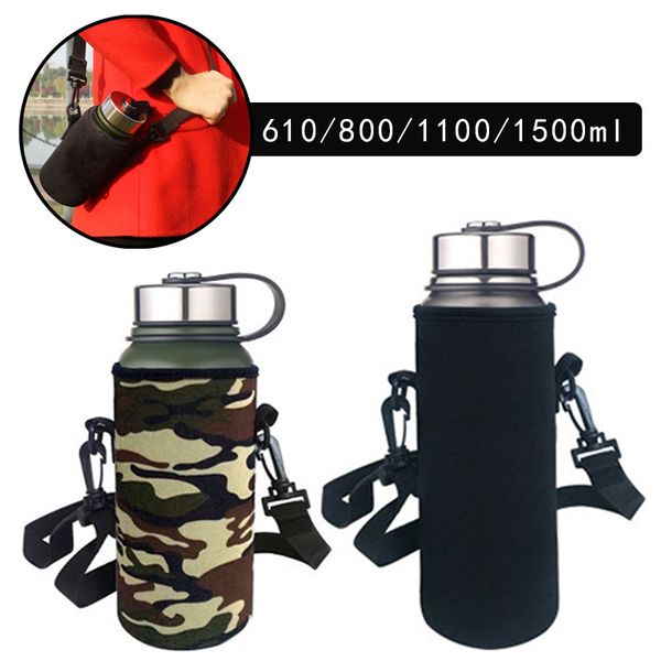 

610/800 / 1100 / 1500ml бутылка воды обложка сумка неопрена воды мешок держатель плечевой ремень черный бутылки carrier изоляцие сумка