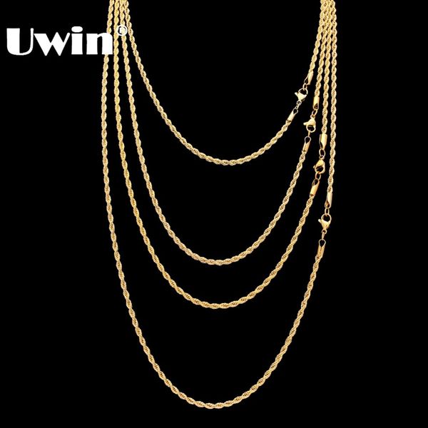 

uwin stainless steel 3mm rope chain necklace 18inch 22inch gold silver color hiphop fashion jewelry for men/women