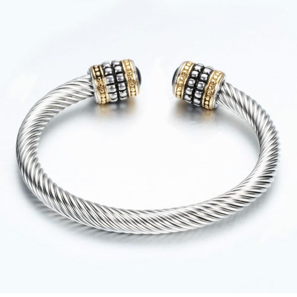 

Vintage Titanium Steel Torsion Line Gold Two-color Women Bracelet Stainless Steel with Semi-gemstone Bracelets