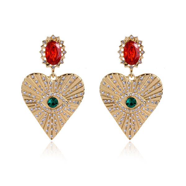 

luxury gold all-seeing eye drop earrings for women big red crystal earrings love heart evil eye dangle earrings fashion jewelry, Silver