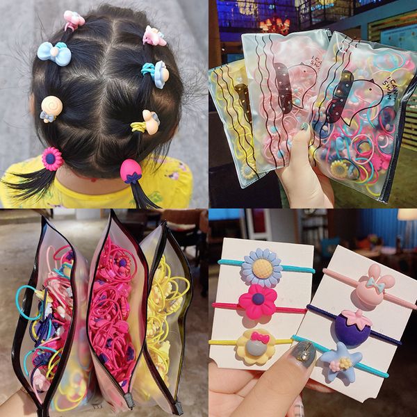 

20pcs/bag 3.5cm hair scrunchies floral elastic hair bands for girls cartoon ring princess kids accessories rubber band, Slivery;white