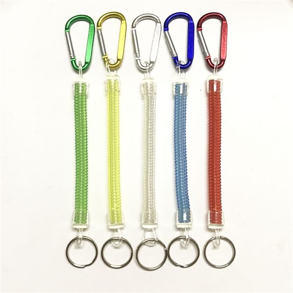 Taşınabilir Geri Çekilebilir Anahtarlık Balıkçılık Boyunluklar Anahtarlık Yüzük Luya Pense Kaçırılmış Halat Şeffaf Bahar Halat Alüminyum Alaşımlı Carabiner ile