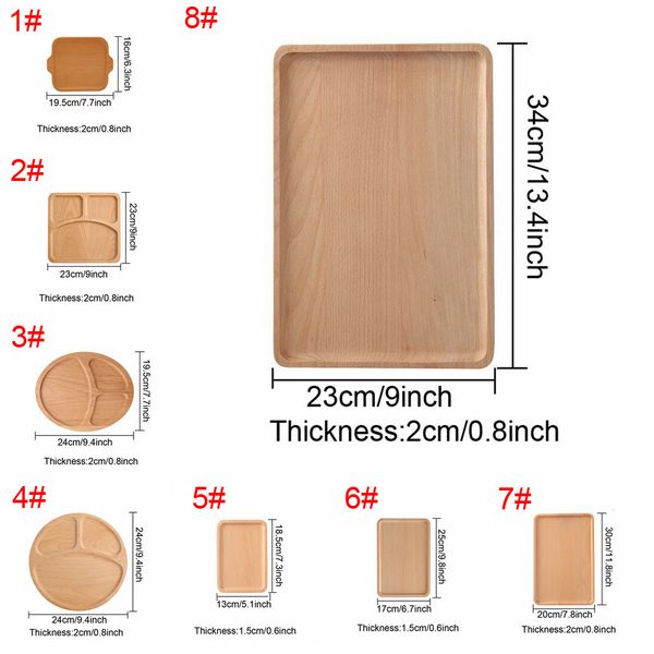 

rectangle round wood divide food dishes lunch fruit bread snack cake tray double ear handle natural wood eco-friendly plates vf1603 t03