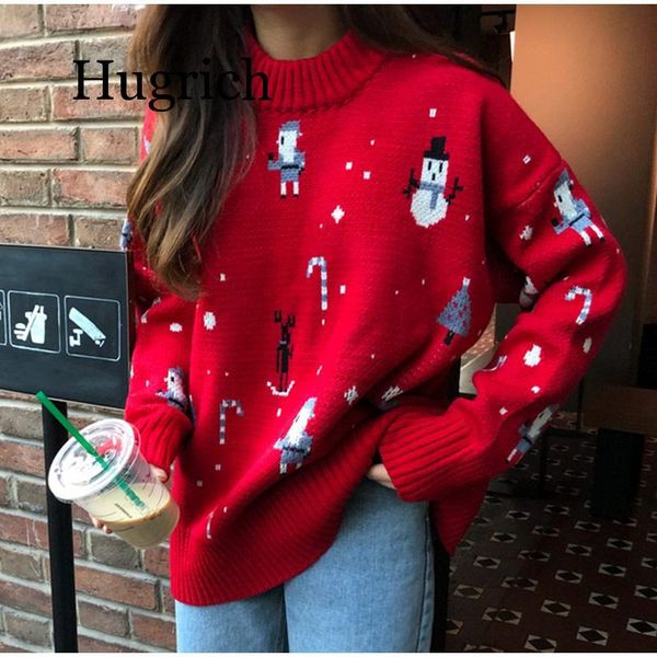 

women's knitted chrismas snowman pattern sweater autumn winter o neck long sleeve female pullover loose reindeer ladies jumpers, White;black