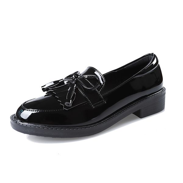 

round toe fringe 2019 fashion women's casual woman platform shoes flats oxfords shallow mouth soft all-match tassel modis dress, Black