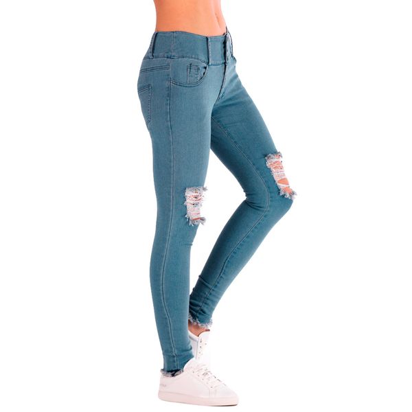 

2019 ladies bravo wonderful low waisted skinny hole jeans stretch slim pants ripped jean femme calf length jeans, Blue