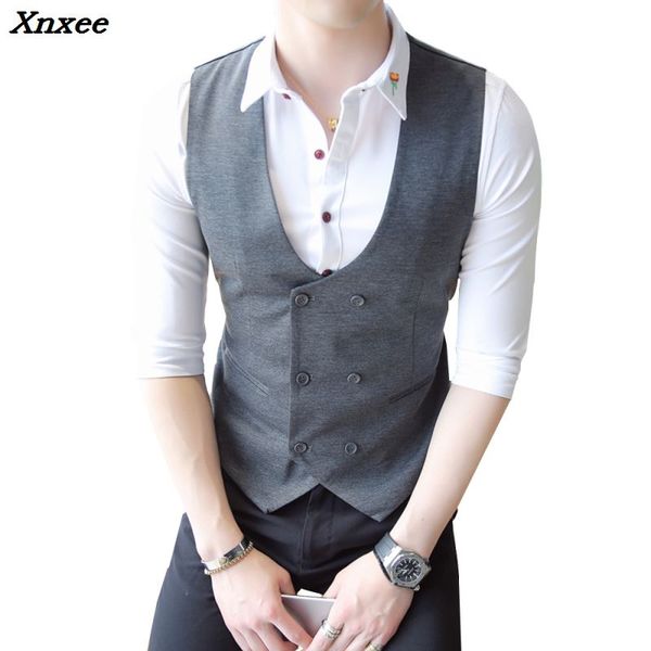 

double breasted vest suit mens slim fit solid color waistcoat british vintage blazer sleeveless jacket large size m-5xl xnxee, Black;white