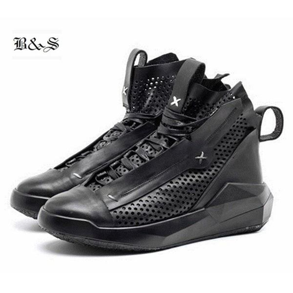 

black& street high gladiator roma style men summer breathable hollow genuine leather platform boots trainer personalize shoe