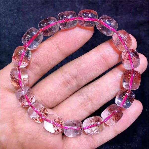 

genuine natural lepidocrocite quartz gemstone red super seven crystal barrel bead stretch woman bracelet 12.2*10mm, Golden;silver