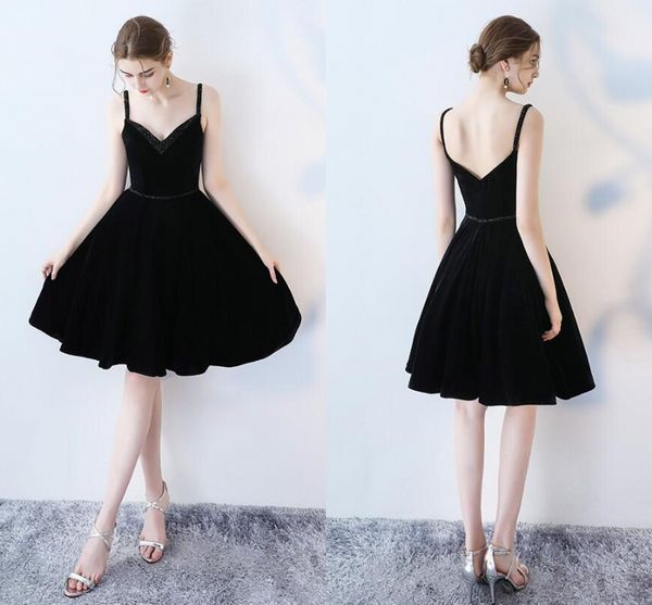 

high-quality new formal evening dresses v-neck strap black velveteen short handmade beaded back to school ball party prom dresses dh92, Black;red