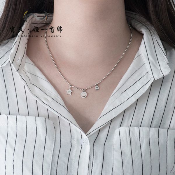 

smiling face star sterling silver simple s925 make old female accessories elements necklaces for women