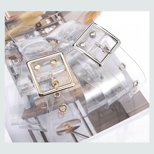 

2019 new silver gold aolly circle belt female transparent belt square buckle for women jeans pants wholesale, Black;brown