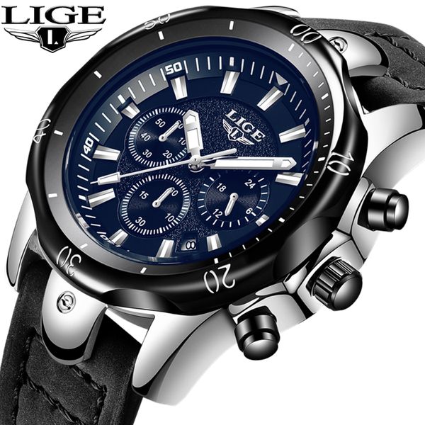 

lige new watches men quartz watch men casual leather waterproof sport wristwatch relogio masculino+box, Slivery;brown