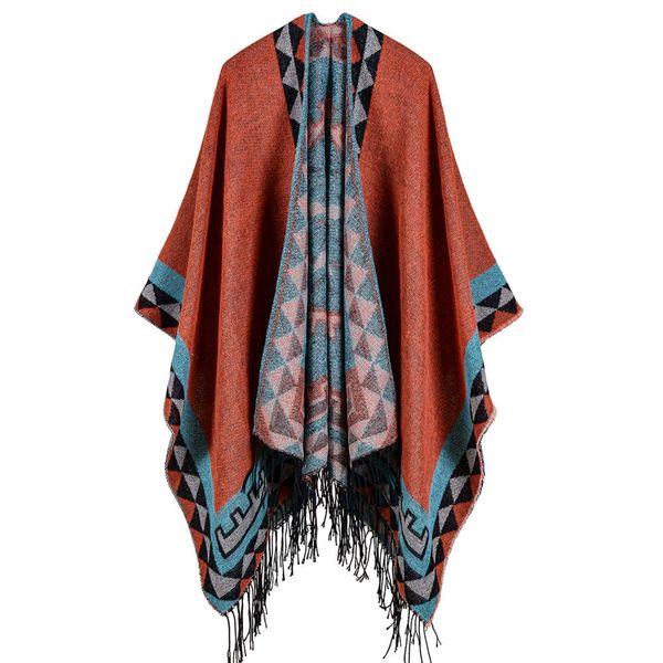 

boho женщины вязаный платок пончо искусственного кашемира геометрический узор кисточкой негабаритных теплые длинные кисточки, Black