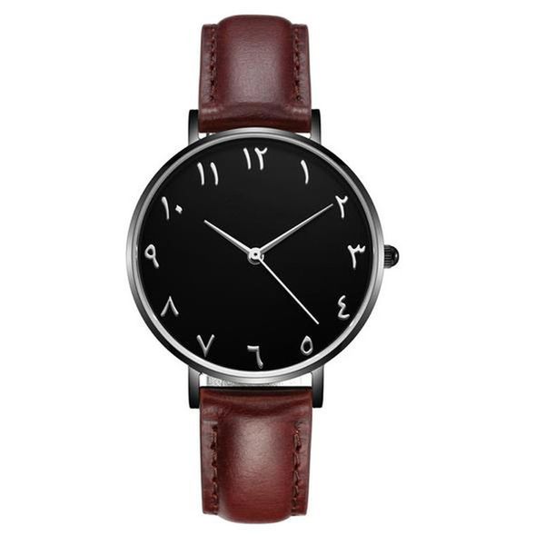 

luxury watch 38mm alloy case classic arabic dial leather strap luxury women watches 3 atm waterproof montre de luxe, Slivery;brown