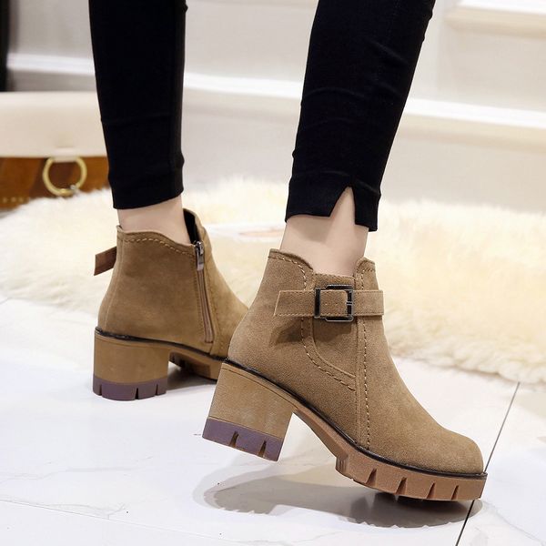 

winter shoes women boots ins fashion ladies square heels boots women ankle high heel 6.5cm yx1891, Black
