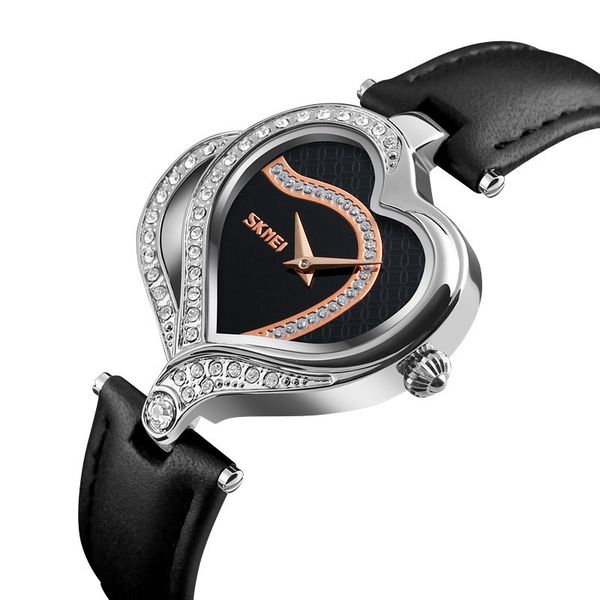 

fashion leisure skmei diamond decoration alien love heart-shaped color belt small luxury dress ms quartz watch, Slivery;brown