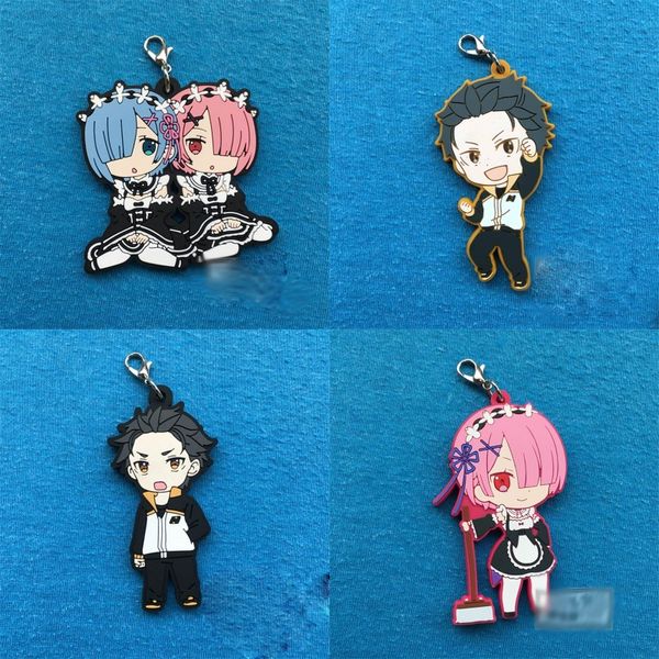 

1pcs anime re:life in a different world from zero pendant ram rem rubber keychain cosplay prop mobile phone decor keyring gift, Silver
