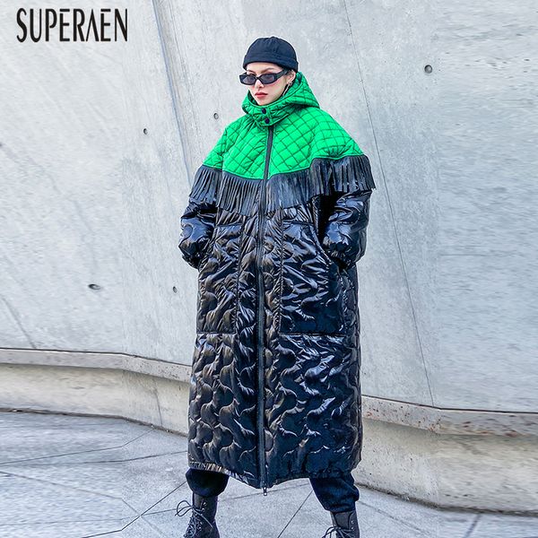 

superaen europe 2019 new winter warm parkas coat female pluz size wild casual cotton parkas coat female hooded women clothing, Black