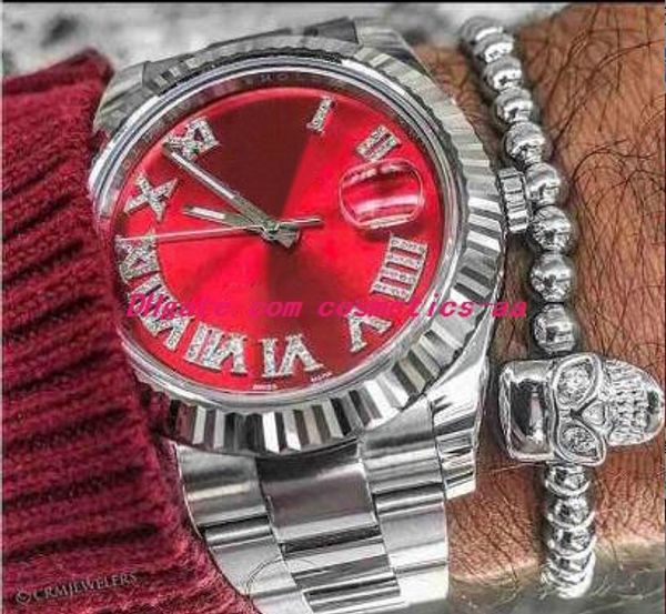 

2019 luxury wristwatch silver steel red dial sunburst diamond roman 116234 41mm automatic mechanical men watches, Slivery;brown
