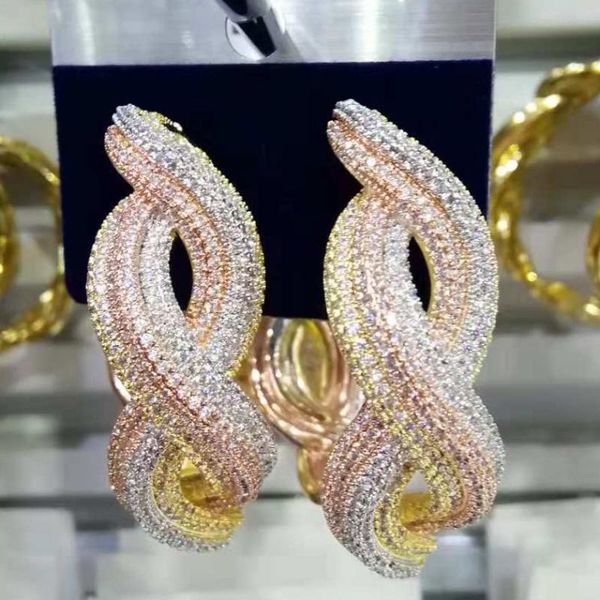 

godki luxury braid infinity cubic zircon super party big hoop earrings for women wedding fashion jewelry trendy hoop earring2020, Golden