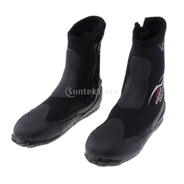 

5mm super stretch zippered hard sole high upper scuba dive water sports surfing snorkeling booties wetsuit boots black, xs -3xl