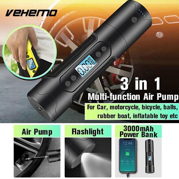 

vehemo lcd tire pressure detector car inflator electric pump phone charging treasure multifunctional wireless air pump