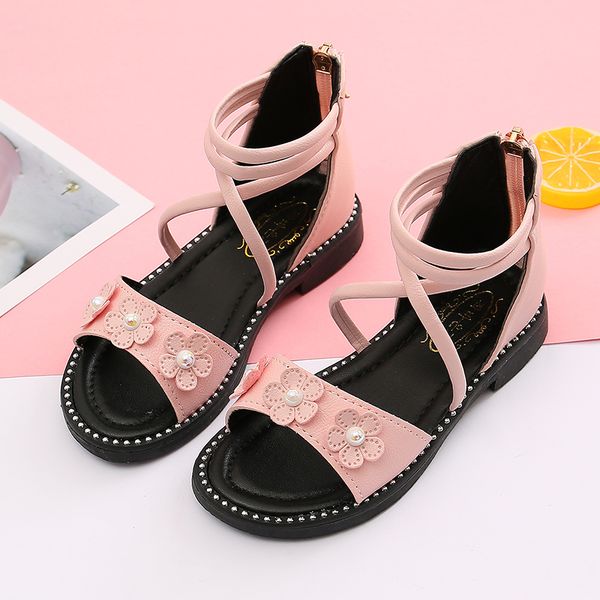 

kids sandals of leather summer high-roman children girls sandals princess girls with flower fashion ssj095, Black;red