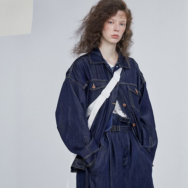 

loose fit denim vintage big size jacket new lapel long sleeve women coat fashion tide all-match autumn winter 2019 s012, Black;brown