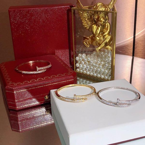 

popular brand s925 silver plated nail bracelet 5a zircon classic design screw nail bracelet fashion ball celebrity couple luxury bracelet