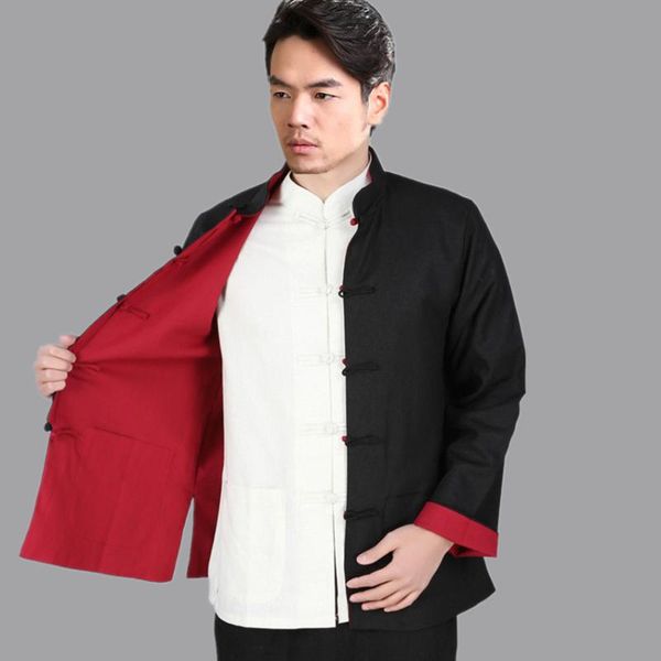 

black red vintage chinese two-face coat men cotton linen reversible jacket size s m  xl xxl xxxl hombre chaqueta mim22g, Black;brown
