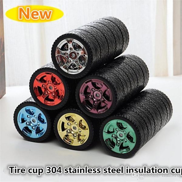 

tyre tire cup design creative coffee tea mug, stainless steel interior plastic exterior travel thermal cup black 201-300ml 4012