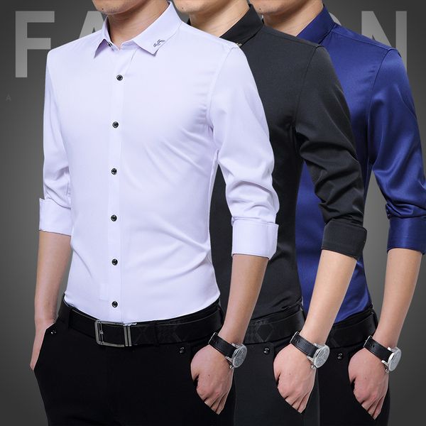 

brand men's summer business shirt long sleeves turn-down collar tuxedo shirt 2020 solid casual men shirts big size 5xl, White;black