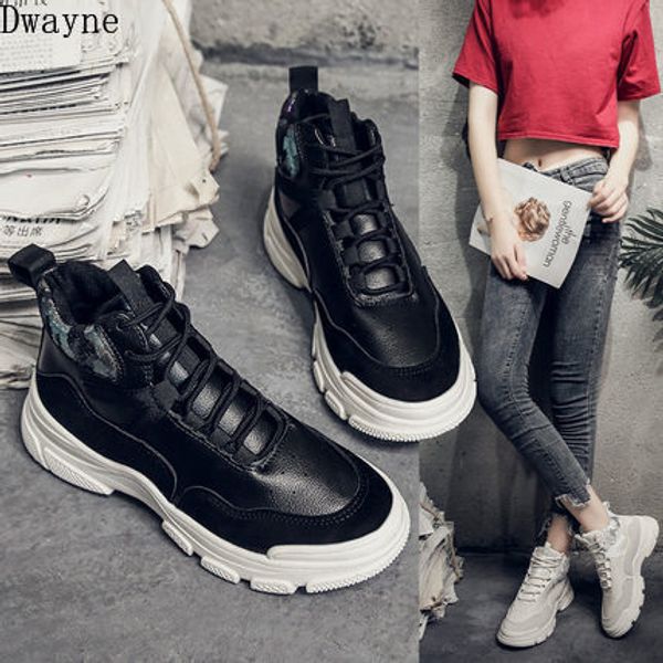 

2020 new women's thick-soled casual high to help korean version of the wild old shoes tide, Black