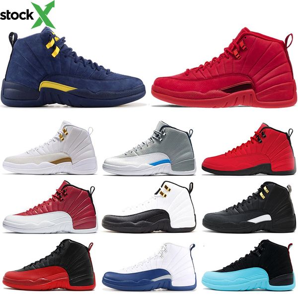 

12 12s mens basketball shoes gym red bulls flu game taxi bordeaux college navy dark grey designer men sports sneakers size 7-13, Black