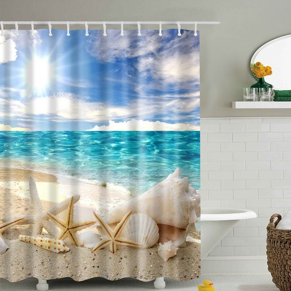 

shell shower curtain simple fashion cover polyester fabric easy clean waterproof long digital printing bathroom supplies hanging