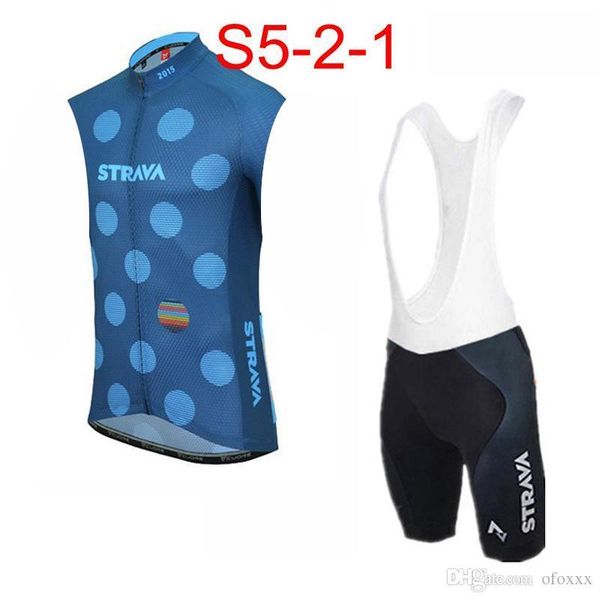 

2020 strava team custom made cycling sleeveless jersey vest bib shorts sets summer men 's comfortable wearable outdoor sports jersey, Black;blue