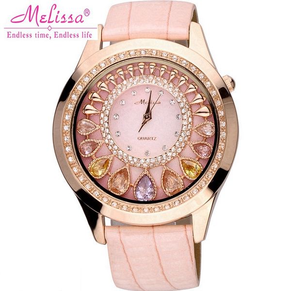 

women's luxury crystal bling rhinestone watches woman quartz water resistant watch genuine leather strap pink band lady clock, Slivery;brown