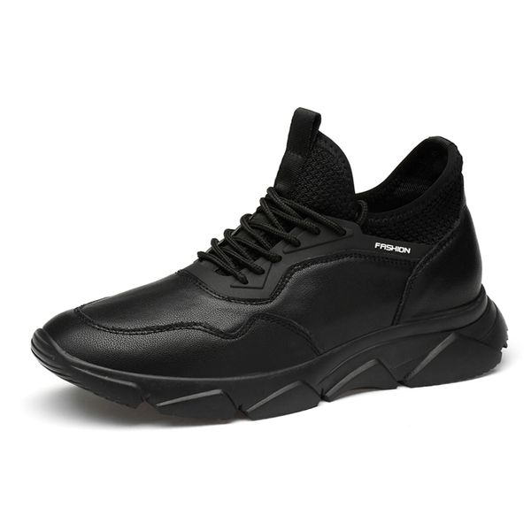 

Men's Vulcanize Shoes Increase Within Black Breathable Casual Sports Male Sneakers Leather Trainers -up Flat Shoes Plus 37-44 *