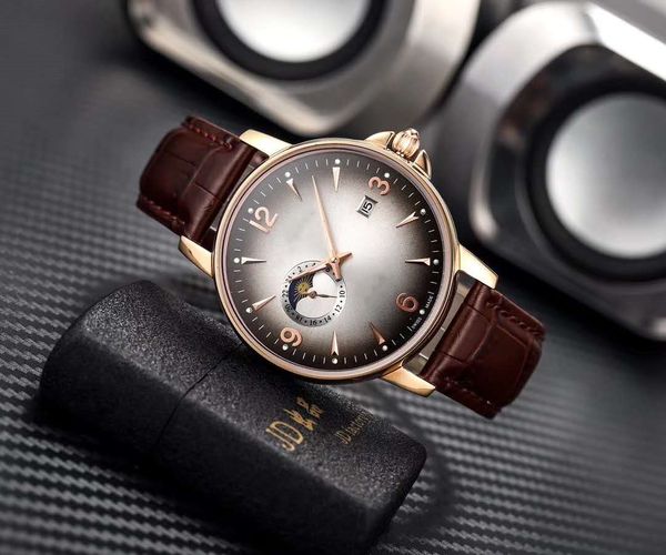 

wholesale luxury men's watch full automaton machine movement cattle leather table with mineral glass mirror 316 fine steel shell cover, Slivery;brown