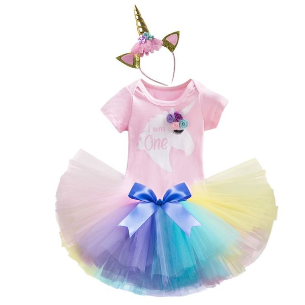 

1 year birthday dress for baby girls vestido birthday outfits unicorn tutu party dresses baby clothes pattern girls' clothing, Red;yellow