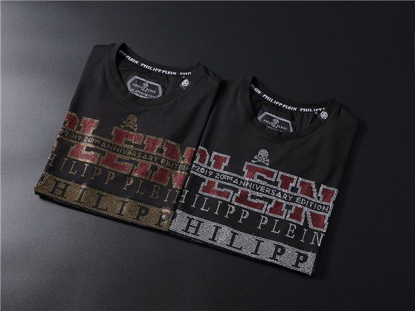 

2019 new luxury de igner printed phillip plain brand t hirt fa hion ca ual o neck men 039 ummer hort leeve brand clothing, White;black