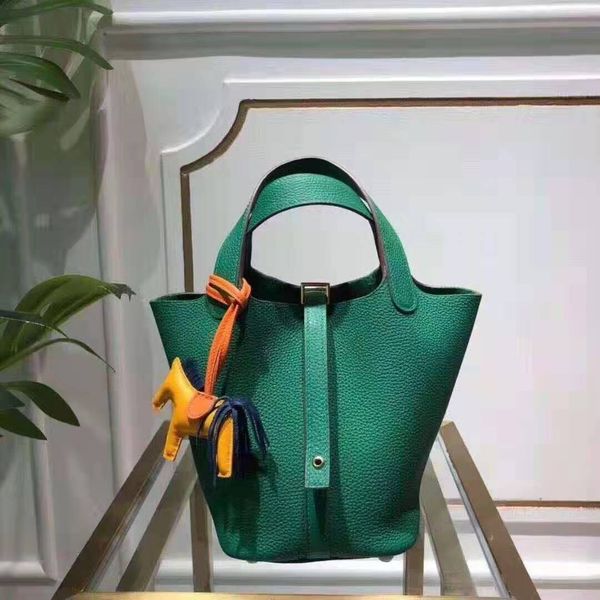 

women basket shopping handbag with lock fashion genuine leather togo bucket shoulder bag women messenger basket bag